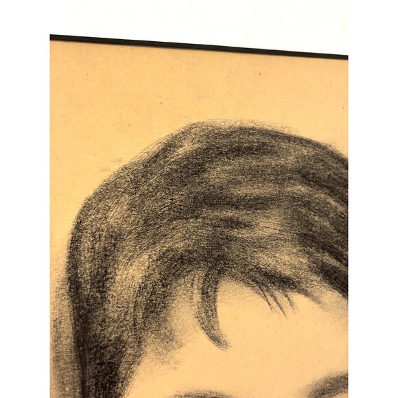 Vintage Pencil Drawing of Boy - Wall Art Portrait 1990s OOAK - Picture 6 of 11